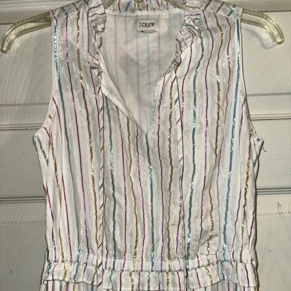 J. Crew Maxi metallic  Striped Sleeveless Ruffle‎ Neck Casual Party Dress Size 0